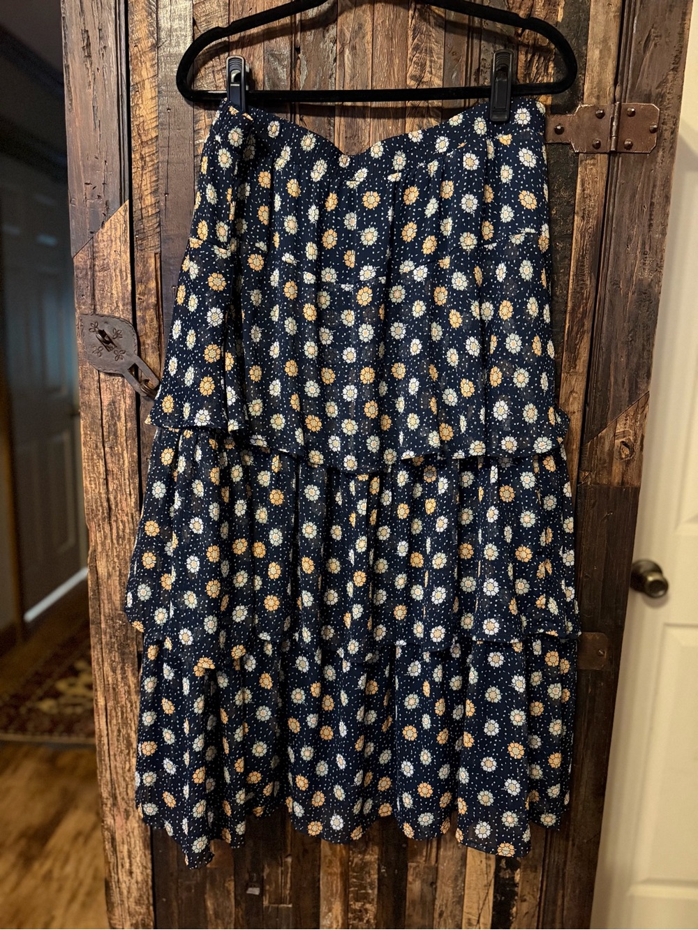 Cato Floral Tiered Midi Skirt Navy Orange 18/20W fall cottagecore modest boho